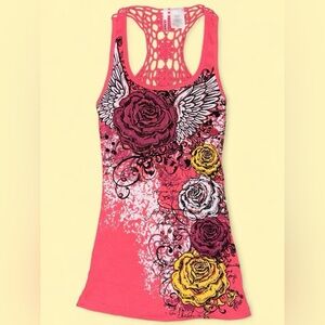 Y2K BONGO Tank Top with Flower & Wing Graphic